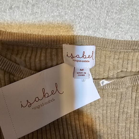 NWT Isabel by Ingrid & Isabel Maternity Ribbed Knit Tie Waist Midi Dress Beige M - Picture 5 of 11